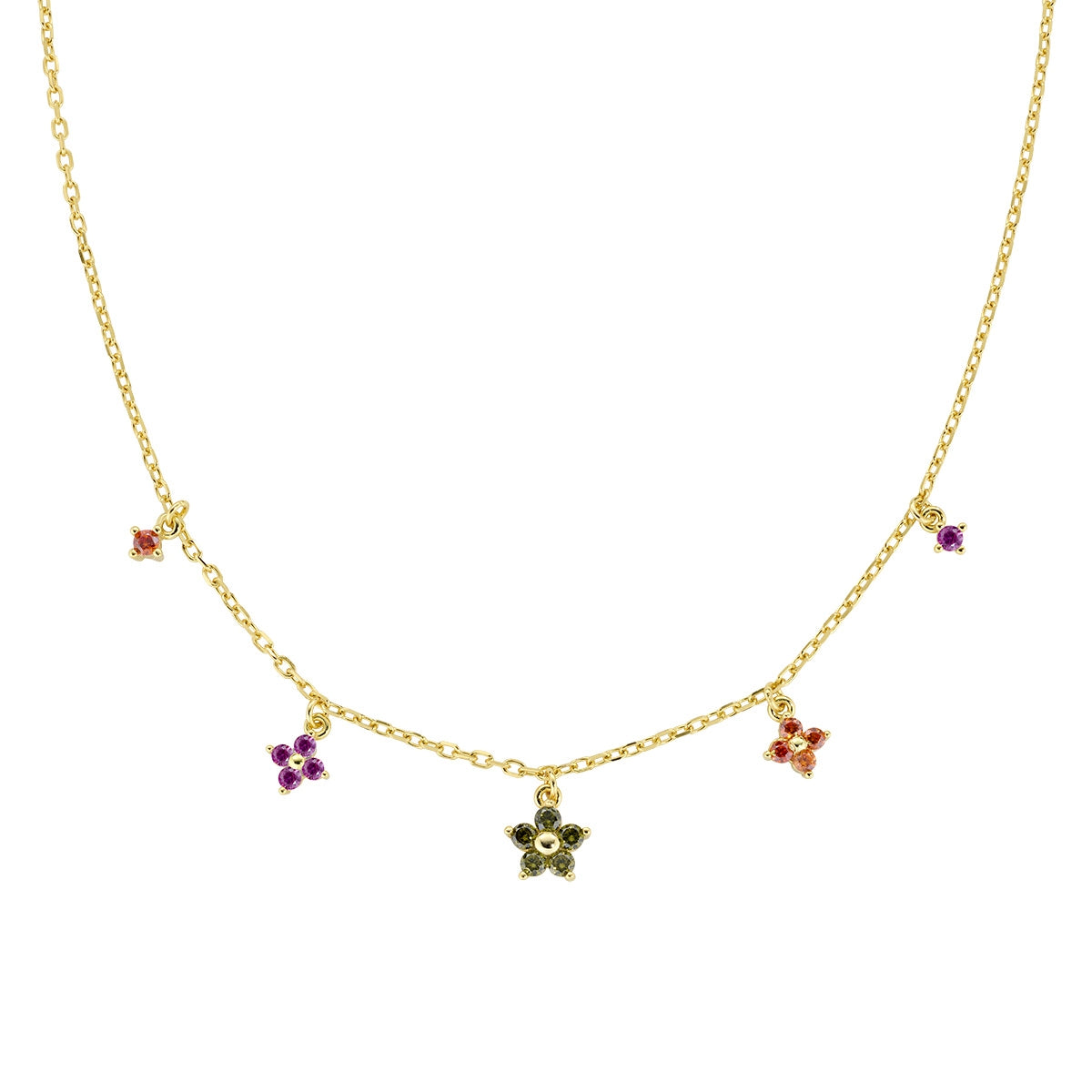 Collana Primula Verde Oliva Dorata in Argento