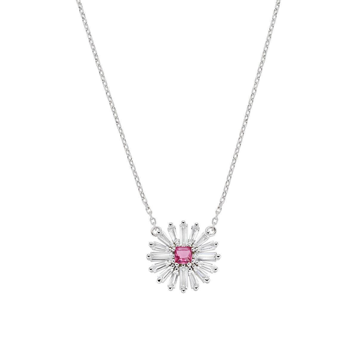 Collana Margherite con Centrale Rosso Ciliegia in Argento