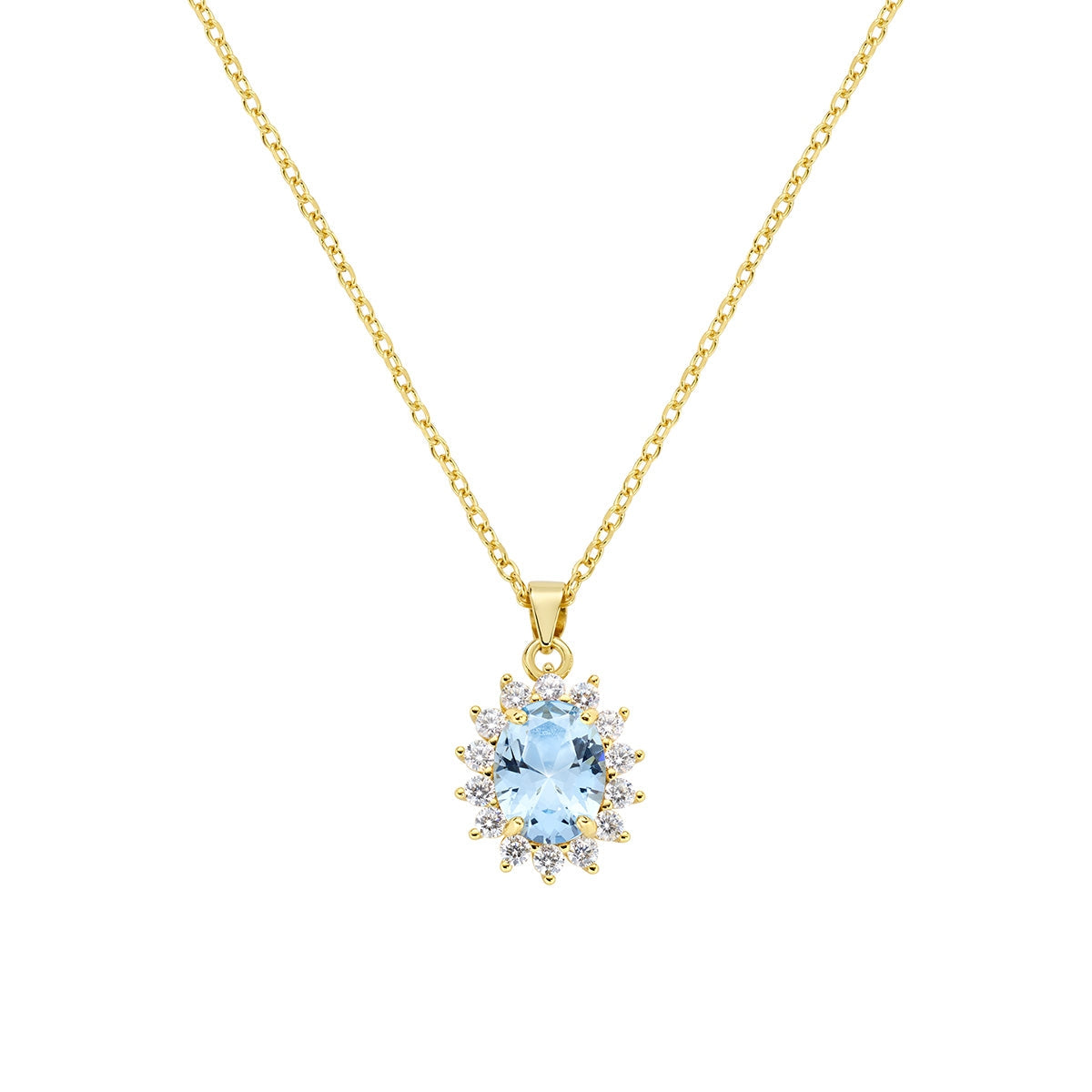 Collana Royal Lady Zircone Acquamarina Dorata in Argento