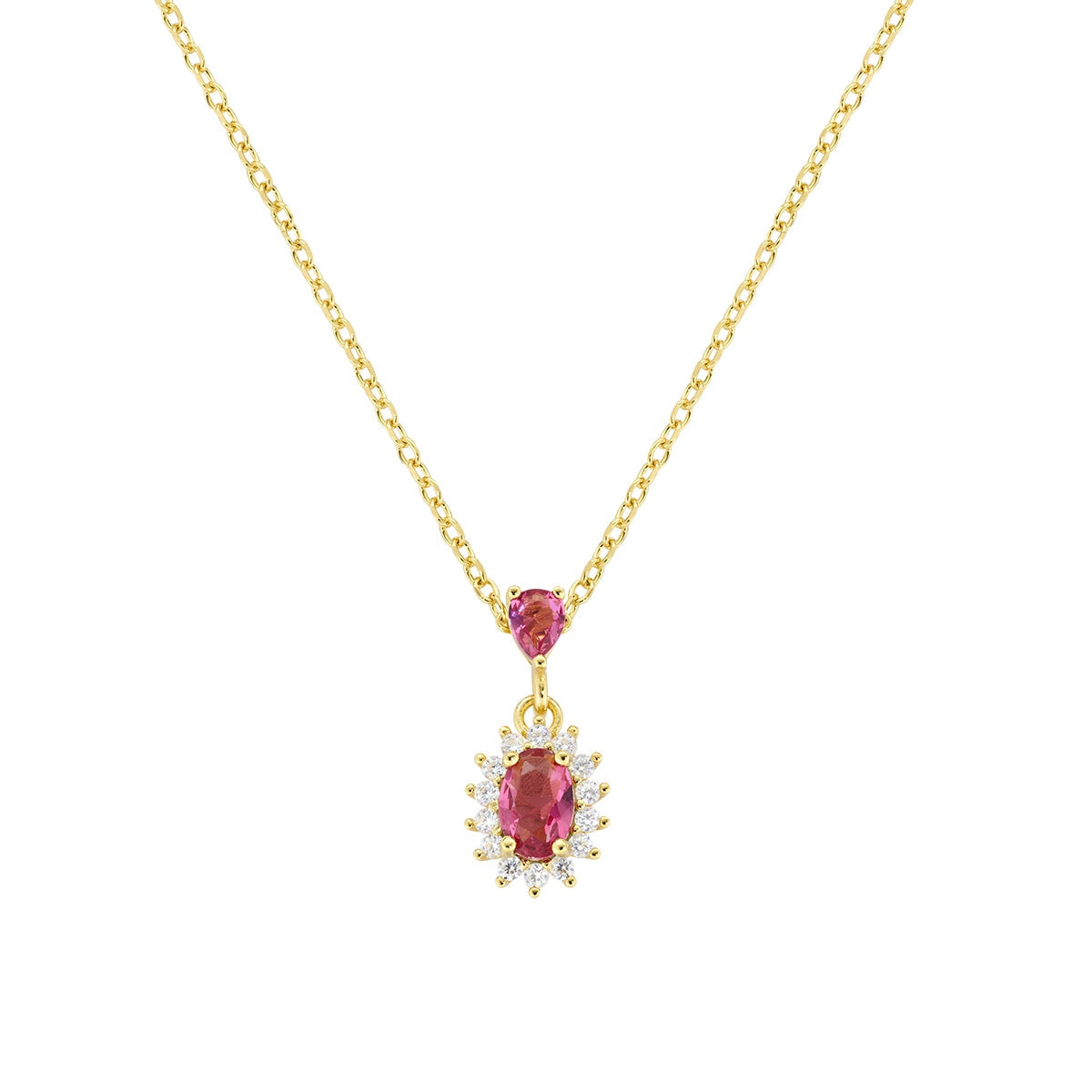 Collana Mini Royal Lady Dorata con Zircone Rosso Ciliegia in Argento