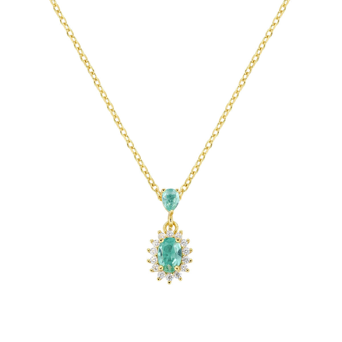 Collana Mini Royal Lady Dorata con Zircone Verde Acqua in Argento