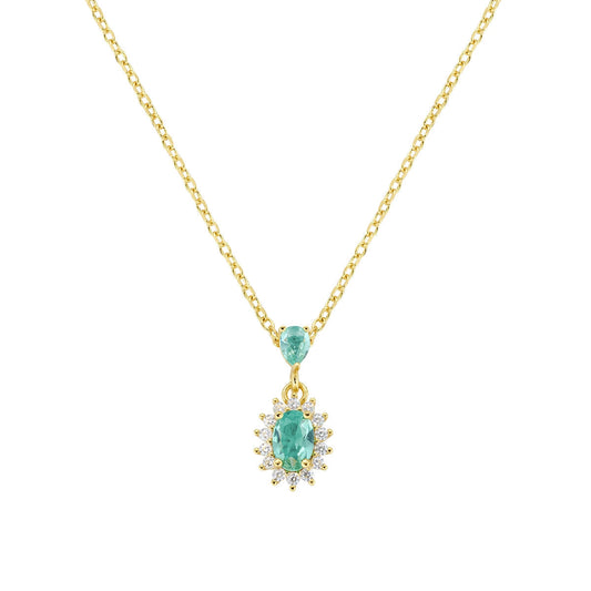 Collana Mini Royal Lady Dorata con Zircone Verde Acqua in Argento