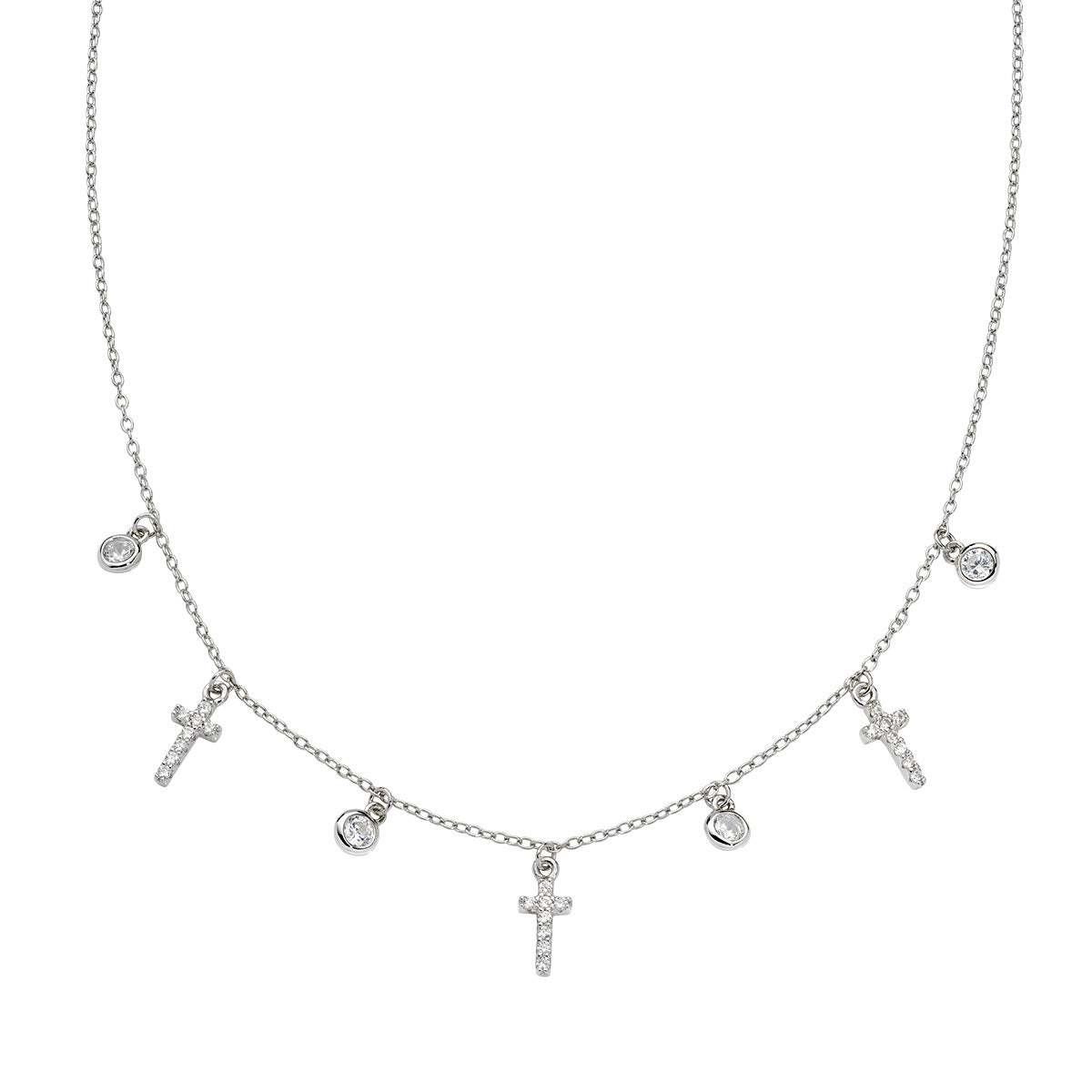 Collana Multicharm Croci e Zirconi Bianchi