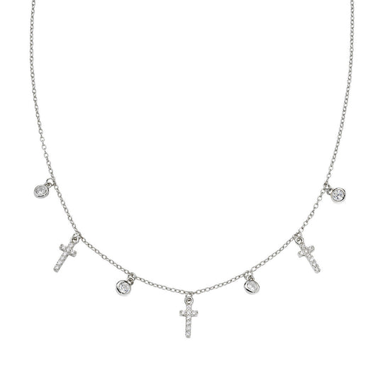 Collana Multicharm Croci e Zirconi Bianchi