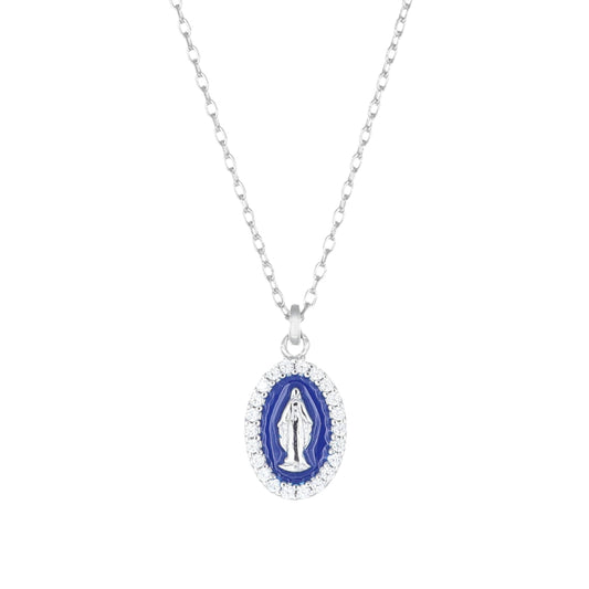 Collana Rodiata mini Medaglia Miracolosa smaltata Blu