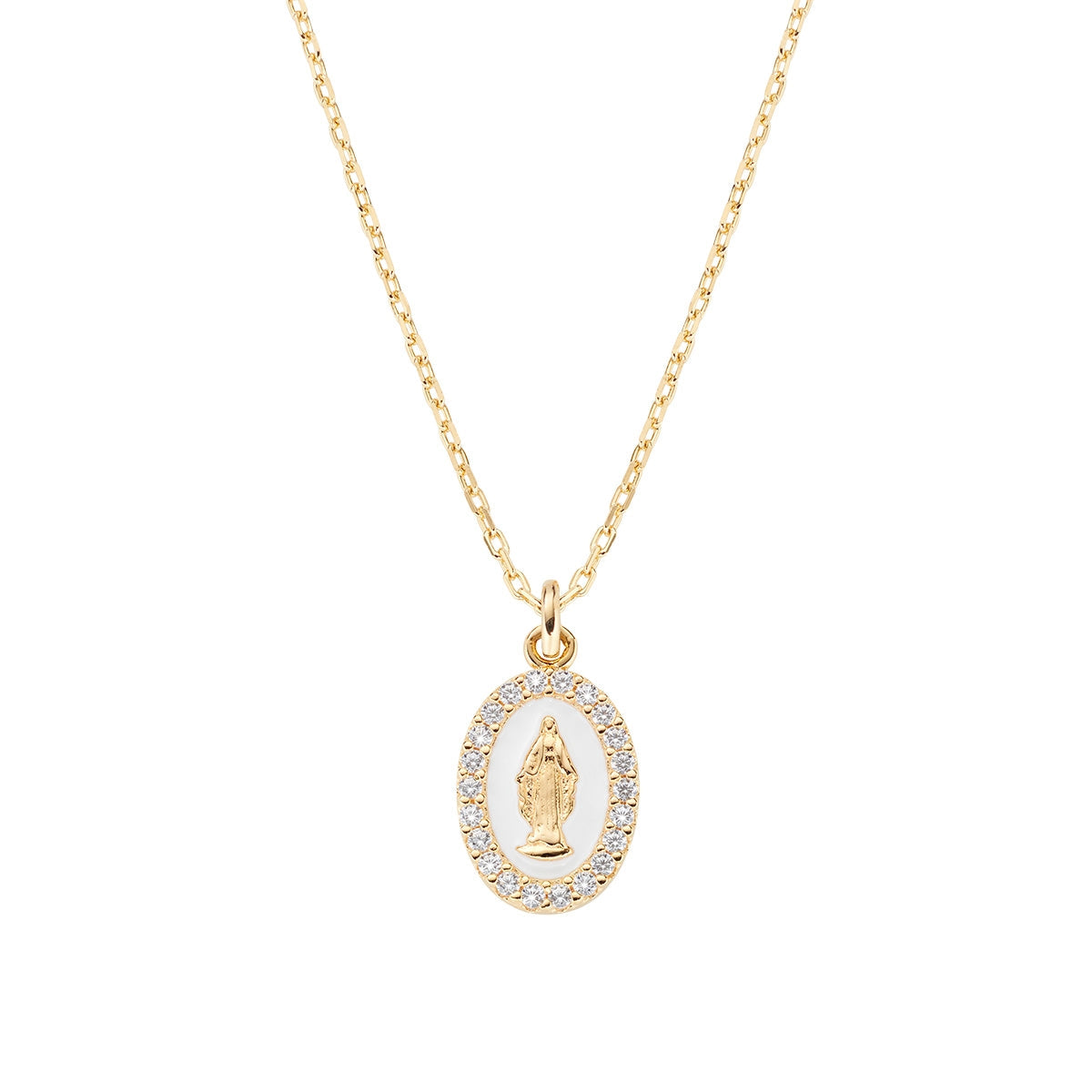Collana mini Medaglia Miracolosa smaltata Bianco Perla