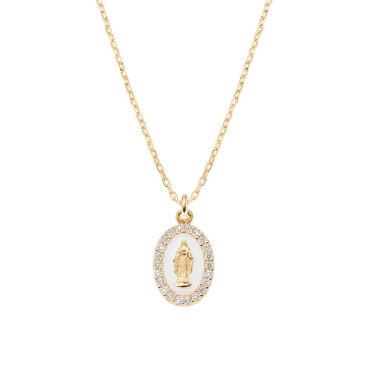 Collana mini Medaglia Miracolosa smaltata Bianco Perla