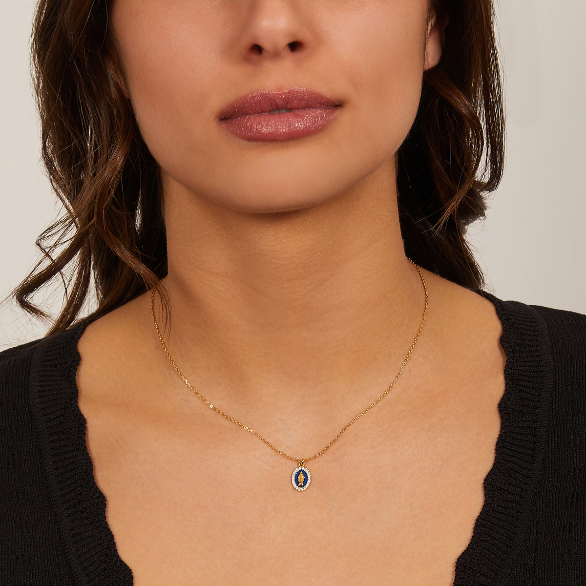 Collana mini Medaglia Miracolosa smaltata Blu