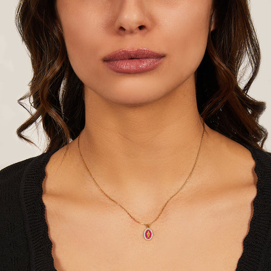 Collana mini Medaglia Miracolosa smaltata Bordeaux
