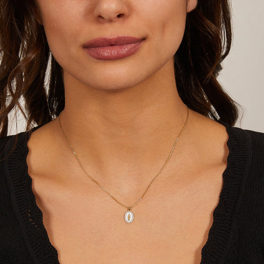 Collana mini Medaglia Miracolosa smaltata Bianco Perla