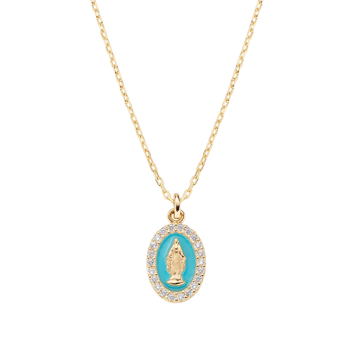 Collana mini Medaglia Miracolosa smaltata Turchese
