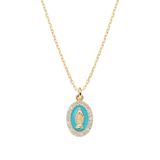 Collana mini Medaglia Miracolosa smaltata Turchese
