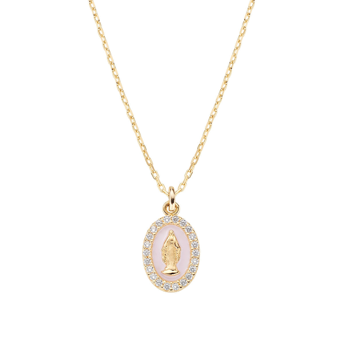 Collana mini Medaglia Miracolosa smaltata Rosa Perla