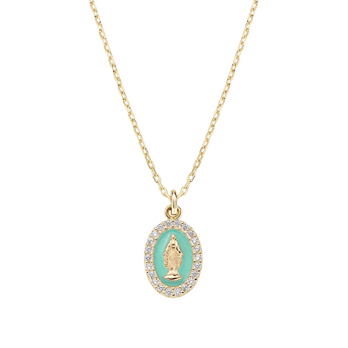 Collana mini Medaglia Miracolosa smaltata Verde Mare