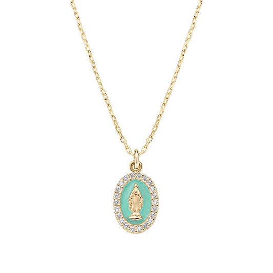 Collana mini Medaglia Miracolosa smaltata Verde Mare