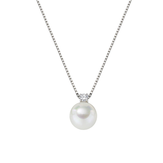 Collana in Argento con Perla 10 mm e Zircone Bianco