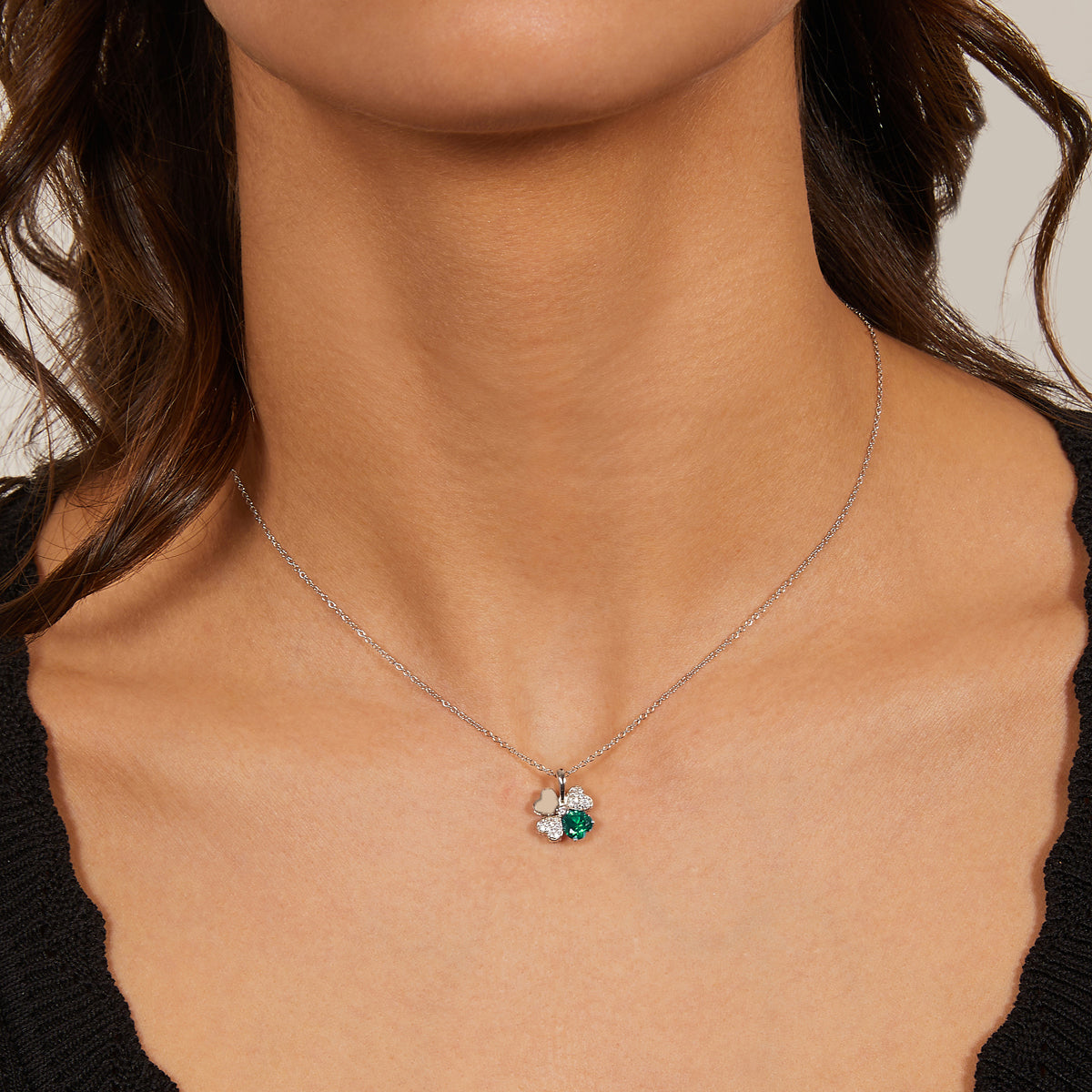 Collana Quadricuore Rodio e Zirconi Bianchi e Verdi