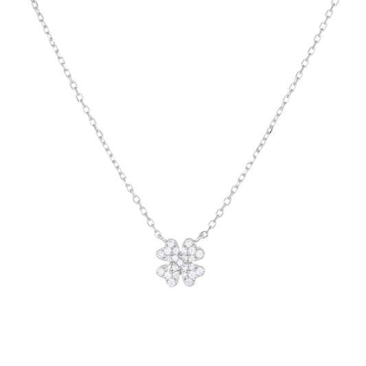 Collana Quadrifoglio Pavé con Zirconi Bianchi