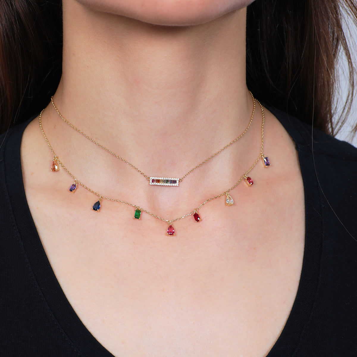 Collana Chandelier Arcobaleno Dorata