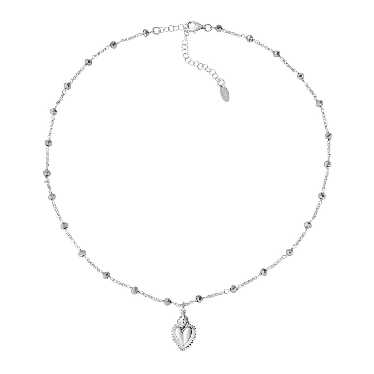 Collana Sacro Cuore con Cristalli Grigi