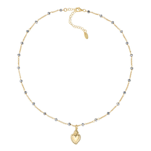 Collana Dorata Sacro Cuore con Cristalli Grigi