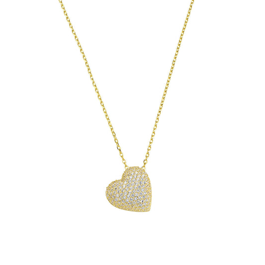 Collana Dorata Cuore Bombato con Zirconi