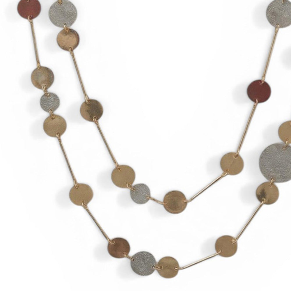 COLLANA LUNGA CON DISCHI LISCI E PUNTINATI