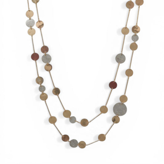 COLLANA LUNGA CON DISCHI LISCI E PUNTINATI