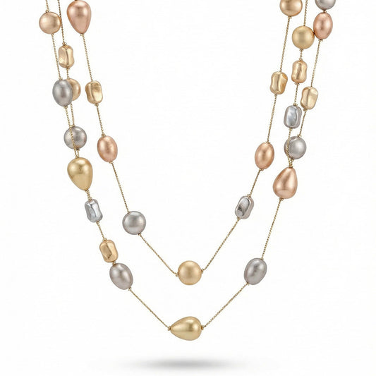 COLLANA GIROCOLLO MULTIFILO CON ELEMENTI SATINATI