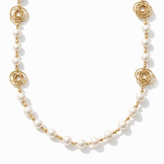 COLLANA LUNGA CON PERLE E ROSE
