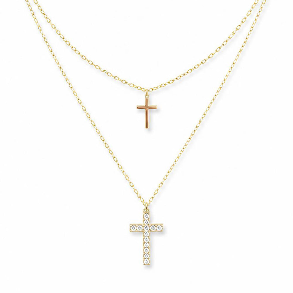 COLLANA A GIROCOLLO CON DOPPIO PENDENTE A CROCE