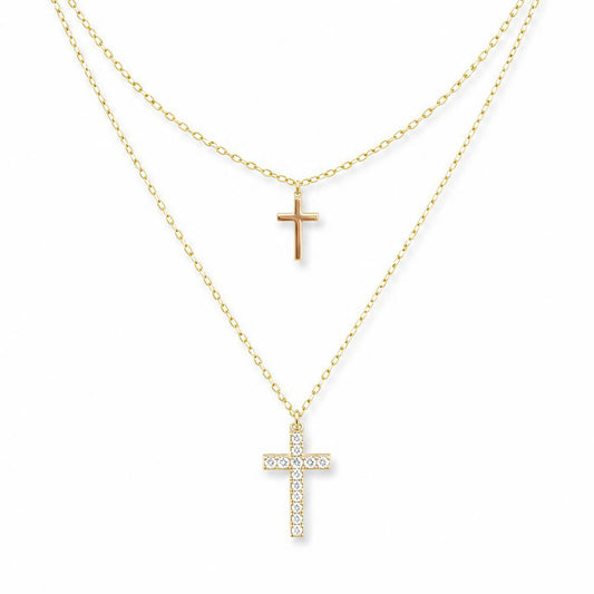 COLLANA A GIROCOLLO CON DOPPIO PENDENTE A CROCE