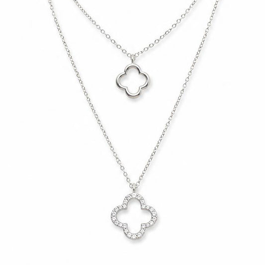 COLLANA A GIROCOLLO CON DOPPIO PENDENTE A QUADRIFOGLIO