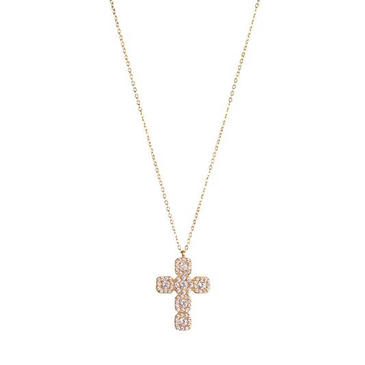 COLLANA GIROCOLLO FINA CON CROCE PENDENTE CON STRASS