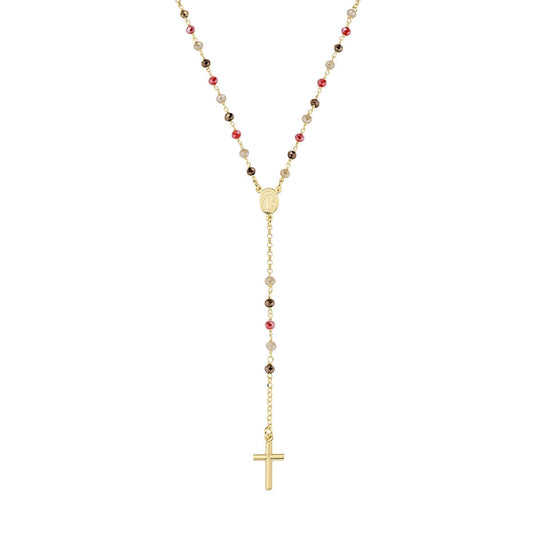 Rosario Classico Dorato con Cristalli Multicolor