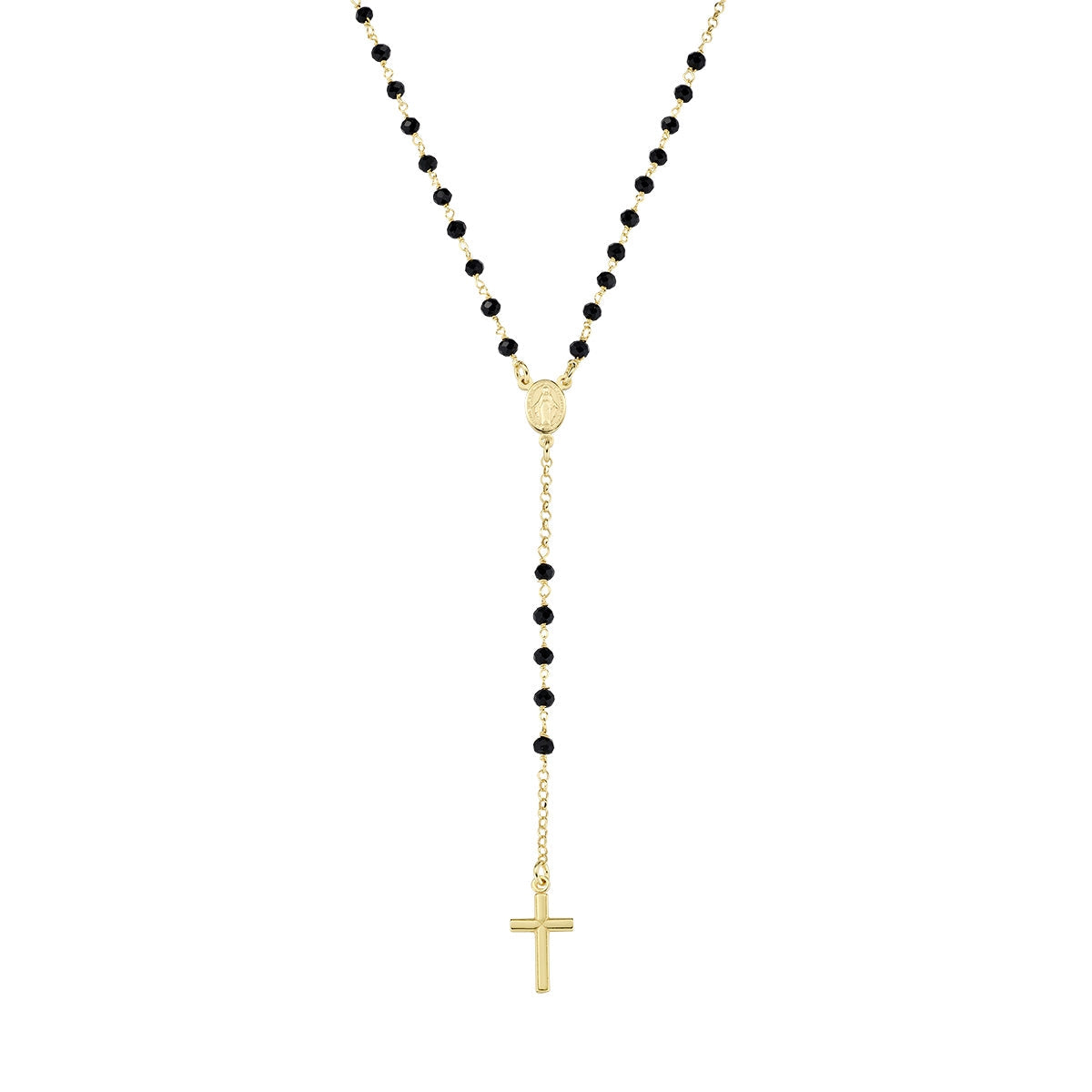 Rosario Classico Dorato con Cristalli Neri