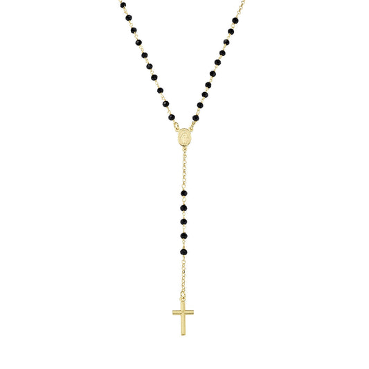 Rosario Classico Dorato con Cristalli Neri