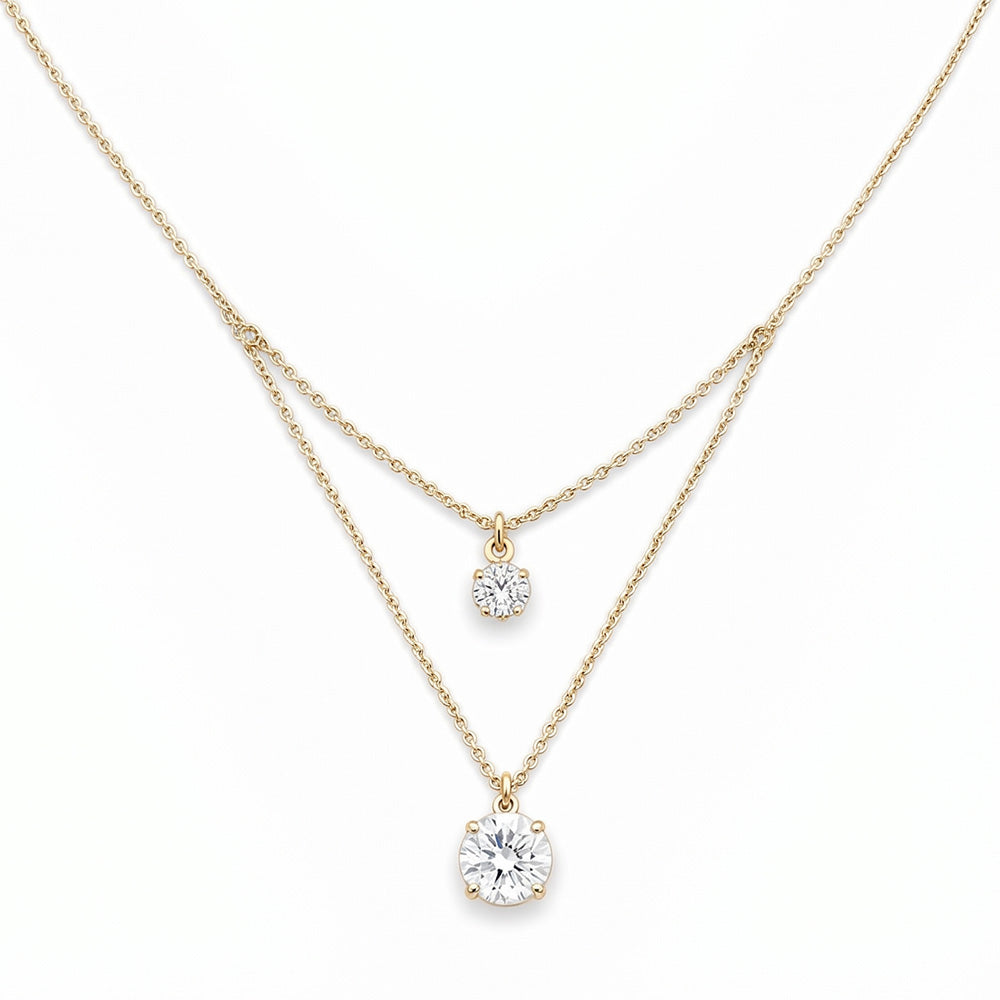 COLLANA A GIROCOLLO CON DUE PUNTI LUCE PENDENTI DI DIVERSE DIMESIONI