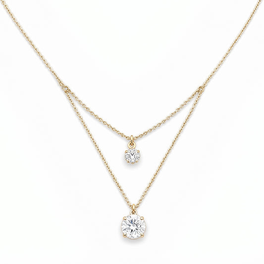 COLLANA A GIROCOLLO CON DUE PUNTI LUCE PENDENTI DI DIVERSE DIMESIONI