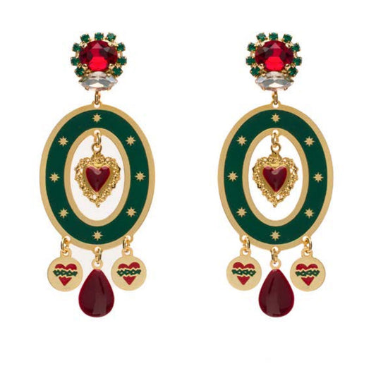 ORECCHINI PENDENTI GIPSY CON CUORI E CRISTALLI