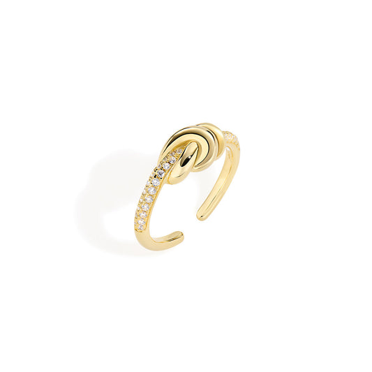 Anello Nodo d'Amore in Ottone Dorato con Zirconi