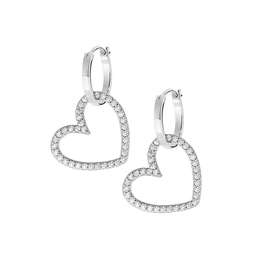 Set Collana e Orecchini Due Cuori con Zirconi in Ottone