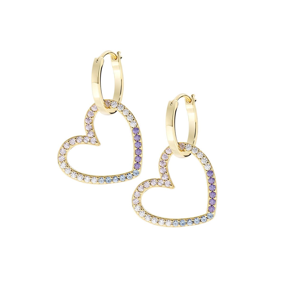 Set  Dorato Collana e Orecchini Due Cuori in Ottone con Zirconi Rainbow