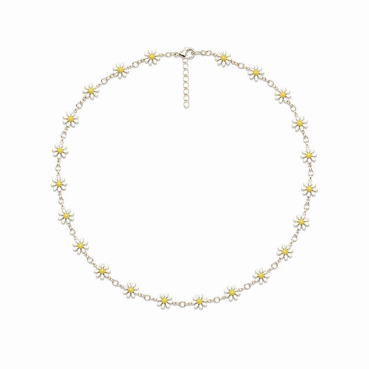 Collana Dorata giro di Margherite in Ottone con smalto bianco e giallo