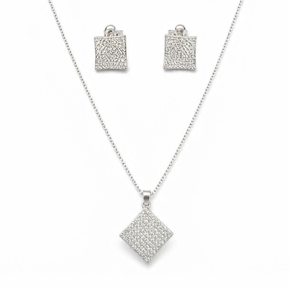 PARURE COLLANA E ORECCHINI CON PENDENTE QUADRATO