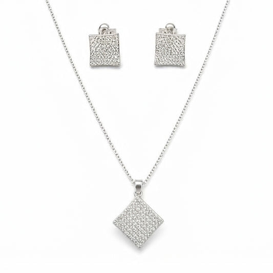 PARURE COLLANA E ORECCHINI CON PENDENTE QUADRATO