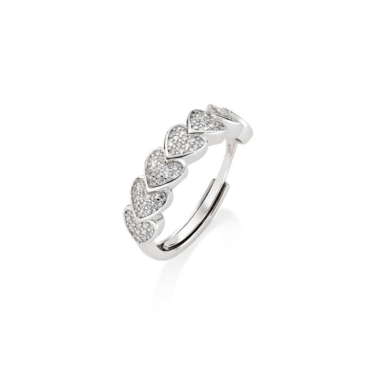 Anello Tanti Cuori Pavé Regolabile in Argento