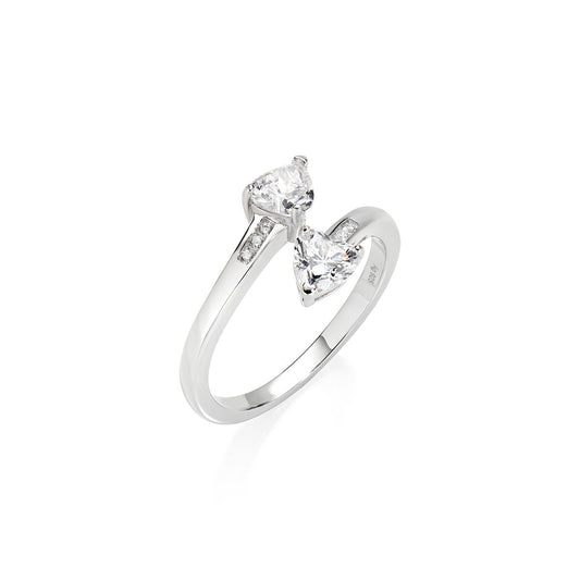 Anello Contrarié con Due Cuori Bianchi