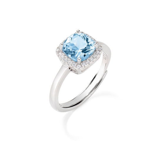 Anello Lady Regolabile con Zircone Acquamarina Taglio Radiant