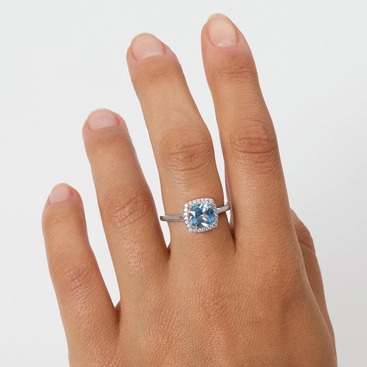 Anello Lady Regolabile con Zircone Acquamarina Taglio Radiant